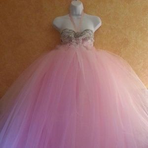 Pink & Silver Babydoll Empire Waist Wedding Gown